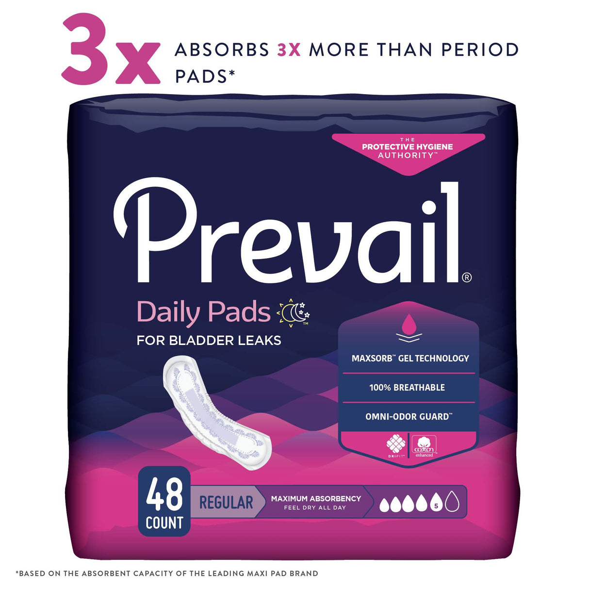 Bladder Control Pad Prevail® Daily Pads 11 Inch Length Heavy Absorbency Polymer Core One Size Fits Most - BeHope