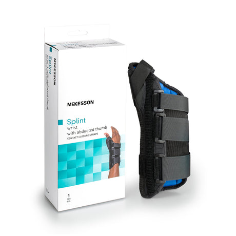 Wrist Brace with Abducted Thumb McKesson Aluminum / Foam / Spandex / Plastic Right Hand Black X-Large - BeHope