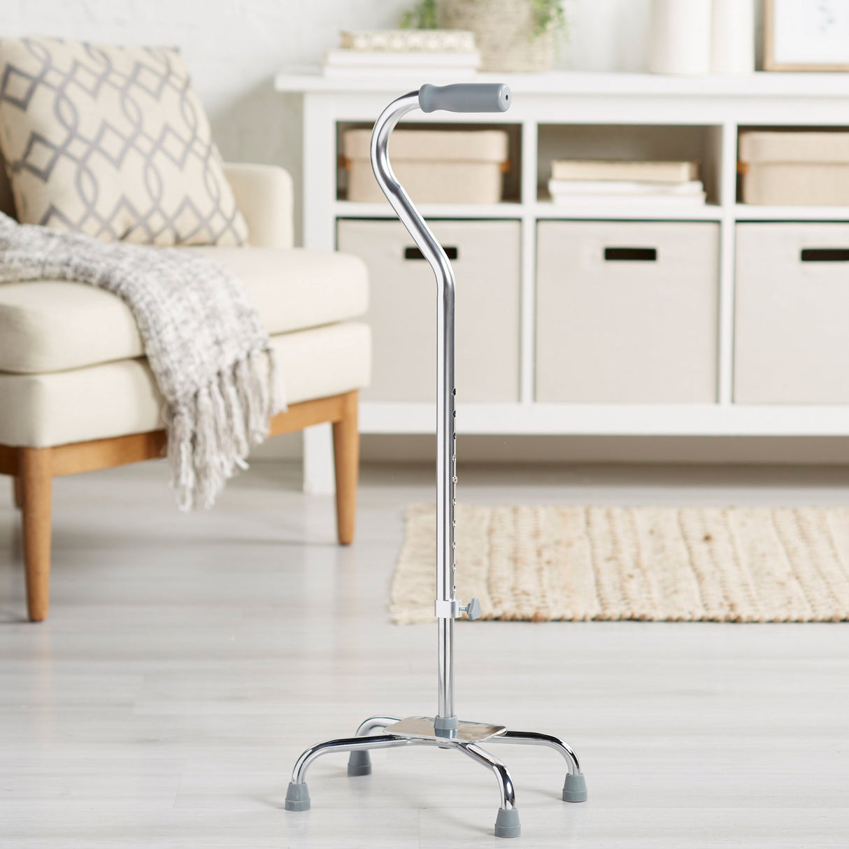 Large Base Quad Cane McKesson Steel 29 to 37-1/2 Inch Height Chrome - BeHope