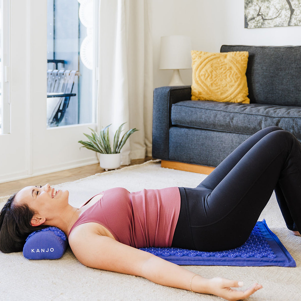 Kanjo Acupressure Mat Set Periwinkle Cotton Linen Blend / Foam / Plastic Mat: 17 X 28 Inch / Pillow: 6 X 14 Inch - BeHope