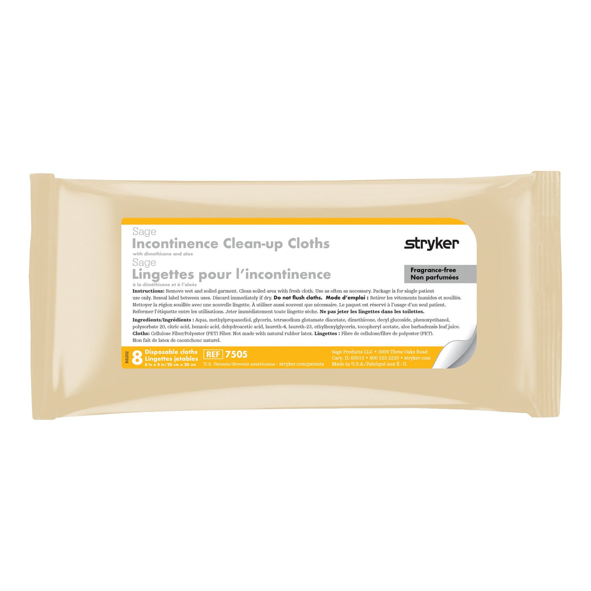 Incontinence Care Wipe Sage Soft Pack Unscented 8 Count