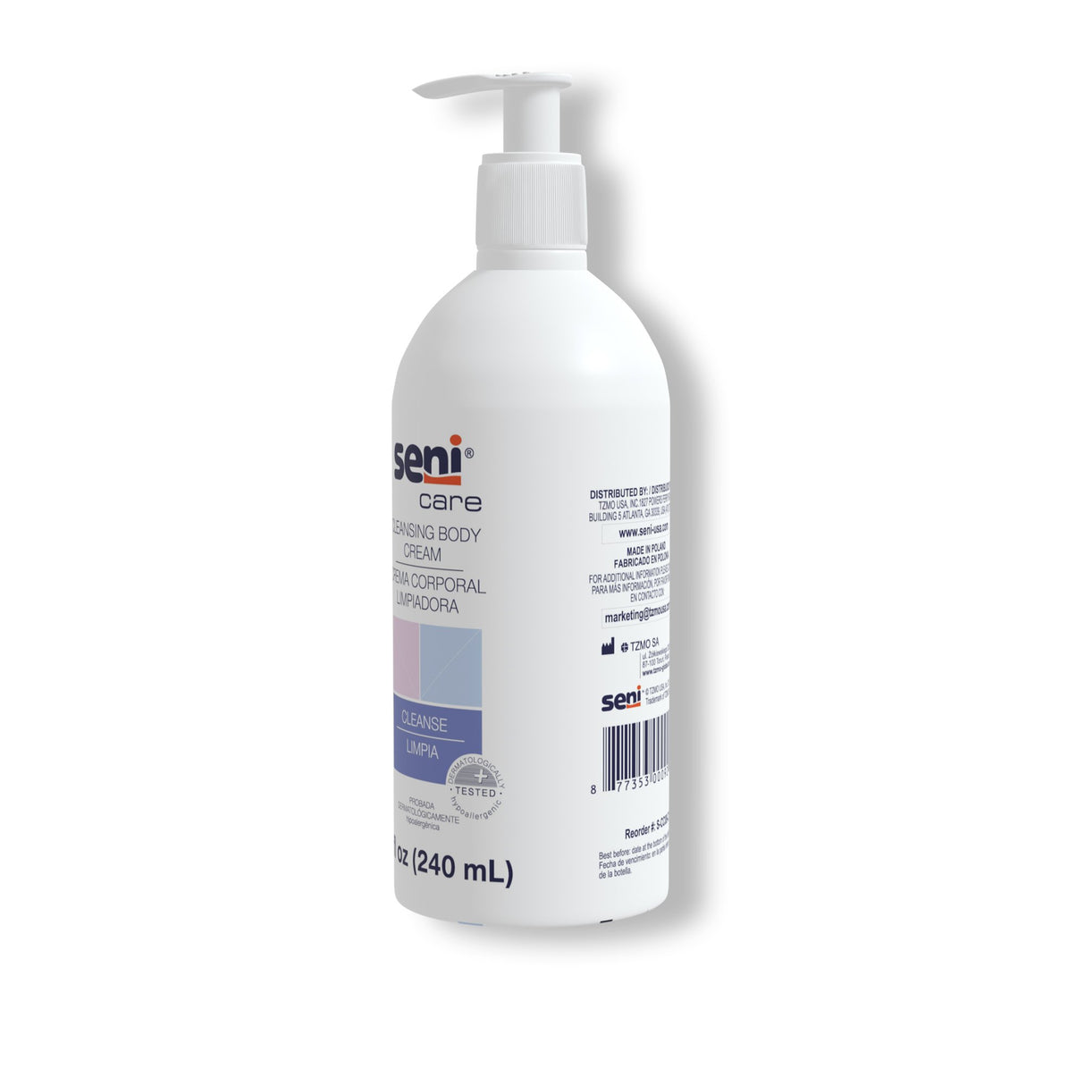 Rinse-Free Body Wash Seni Care Cream 8 oz. Pump Bottle Light Scent