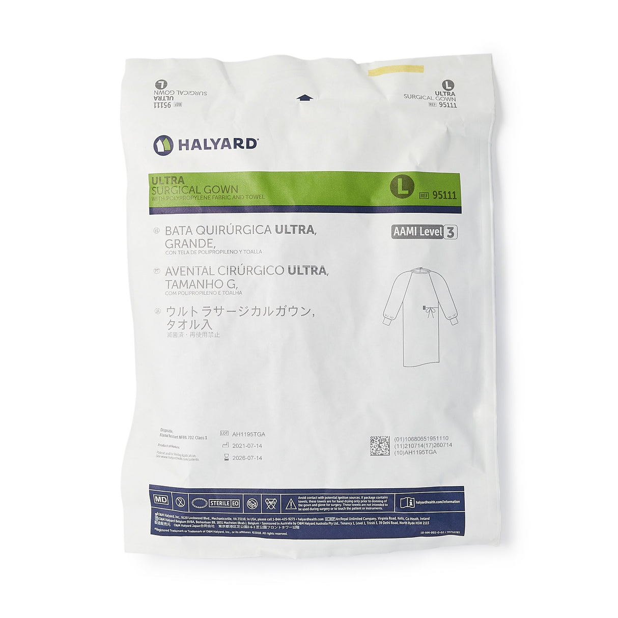 Non-Reinforced Surgical Gown with Towel ULTRA Large Blue Sterile AAMI Level 3 Disposable - BeHope