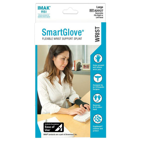 Wrist Splint IMAK® RSI SmartGlove® Cotton / ergoBeads® Left or Right Hand Black Large - BeHope