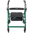 4 Wheel Rollator McKesson Green Adjustable Height / Folding Aluminum Frame - BeHope