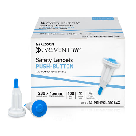 Safety Lancet McKesson Prevent® HP 28 Gauge Retractable Push Button Activation Finger - BeHope