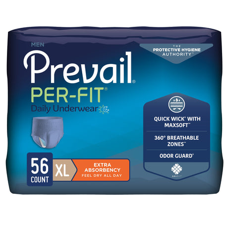 Male Adult Absorbent Underwear Prevail Per-Fit Pull On with Tear Away Seams X-Large Disposable Moderate Absorbency