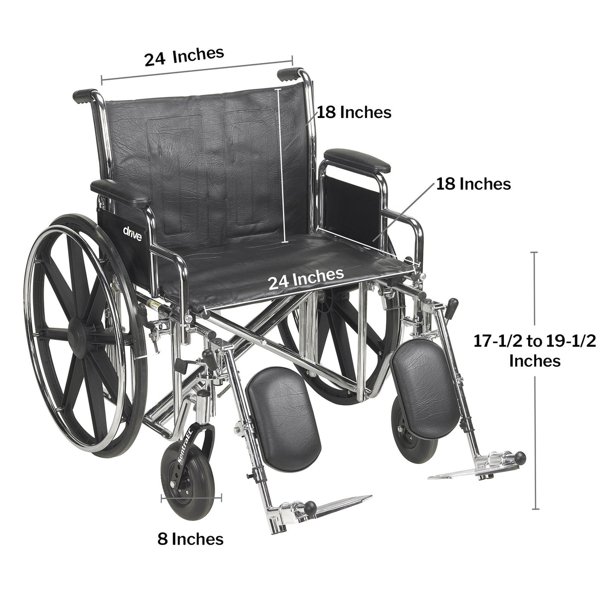 Bariatric Wheelchair McKesson Dual Axle Desk Length Arm Swing-Away Elevating Legrest Black Upholstery 24 Inch Seat Width Adult 450 lbs. Weight Capacity - BeHope