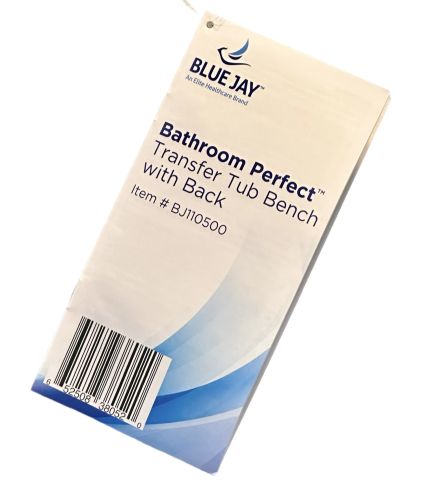 Bathroom Perfect Transfer Bench w/Back  Blue Jay  Each