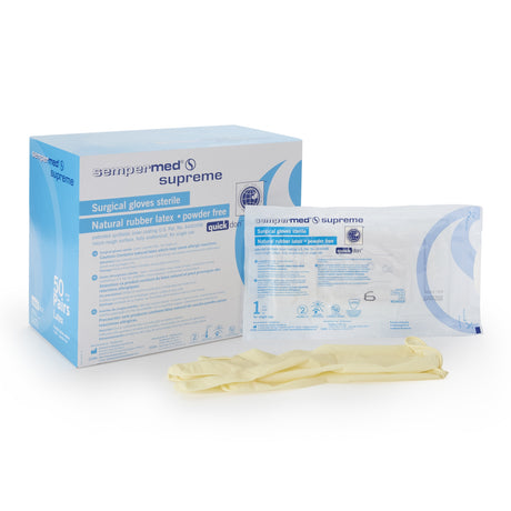 Surgical Glove Sempermed® Supreme Size 6 Sterile Latex Standard Cuff Length Fully Textured Ivory Not Chemo Approved - BeHope
