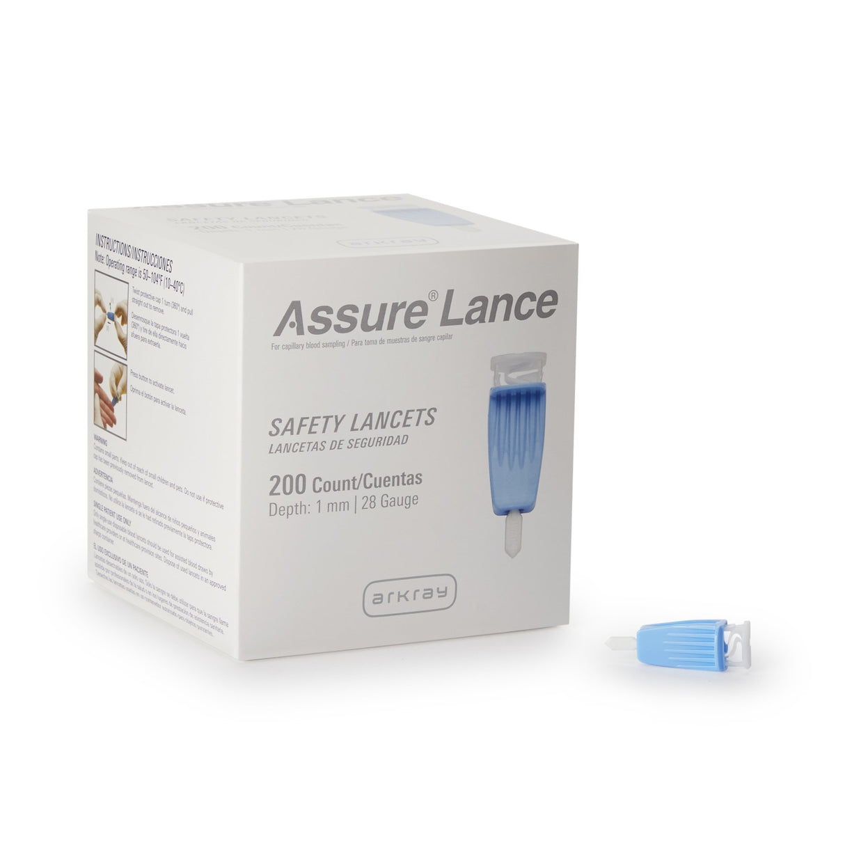 Safety Lancet Assure® 28 Gauge Protective Safety Cap Push Button Activation Finger - BeHope