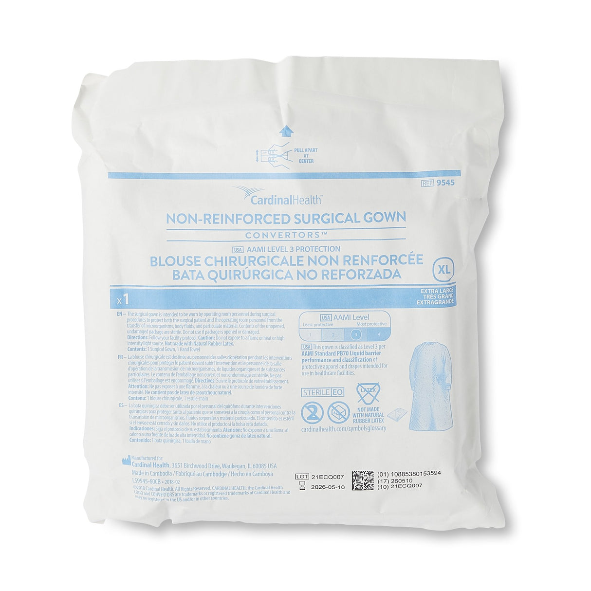 Non-Reinforced Surgical Gown with Towel Astound® X-Large Blue Sterile AAMI Level 3 Disposable - BeHope