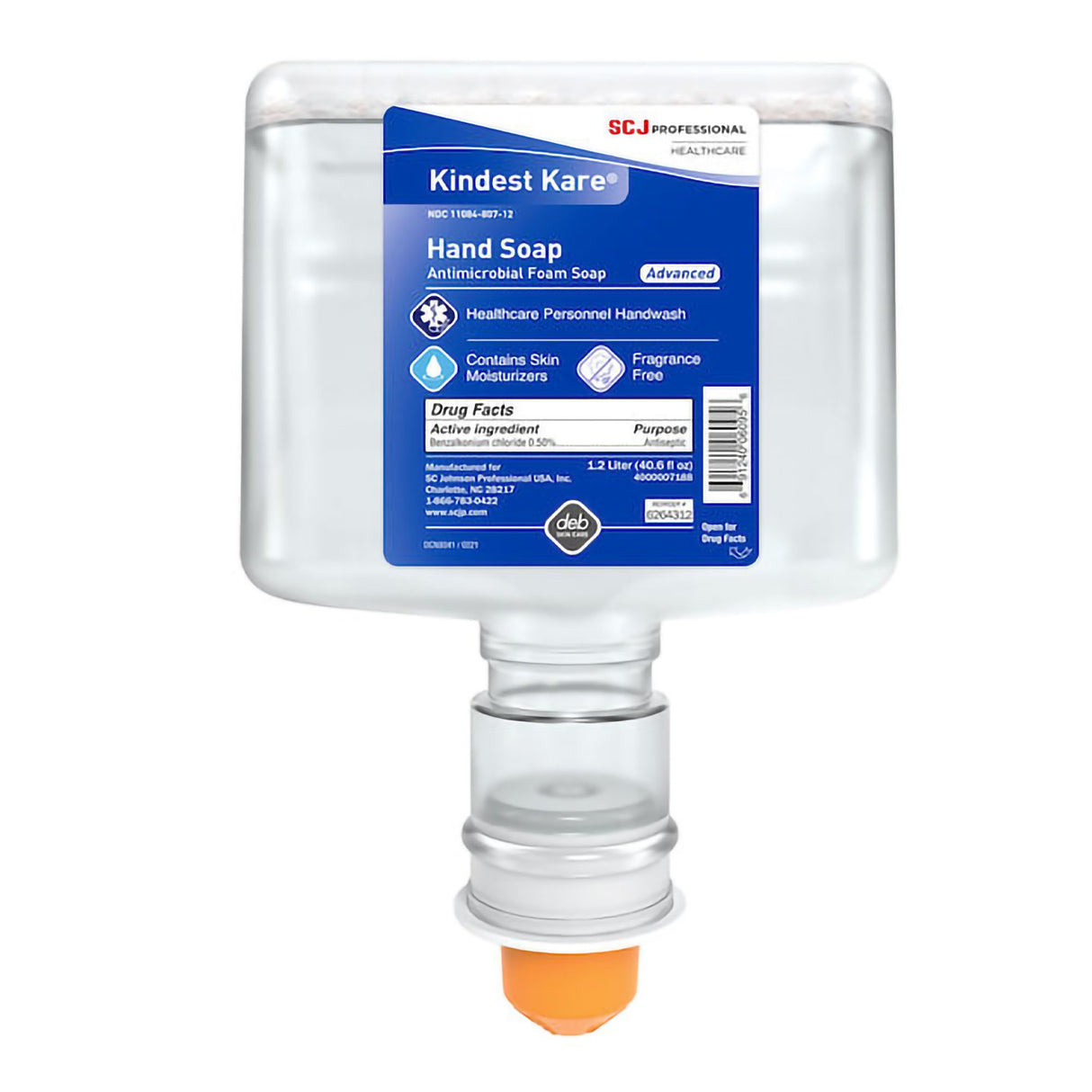 Antimicrobial Soap Kindest Kare Advanced Foaming 1,200 mL Dispenser Refill Bottle Unscented