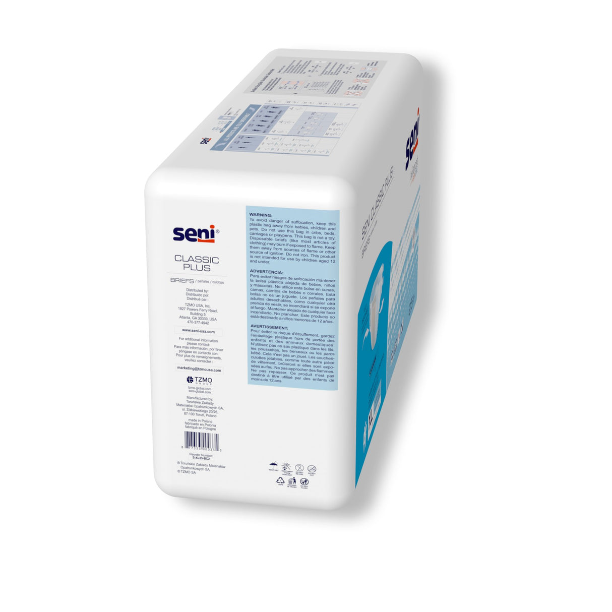 Unisex Adult Incontinence Brief Seni Classic Plus X-Large Disposable Moderate Absorbency