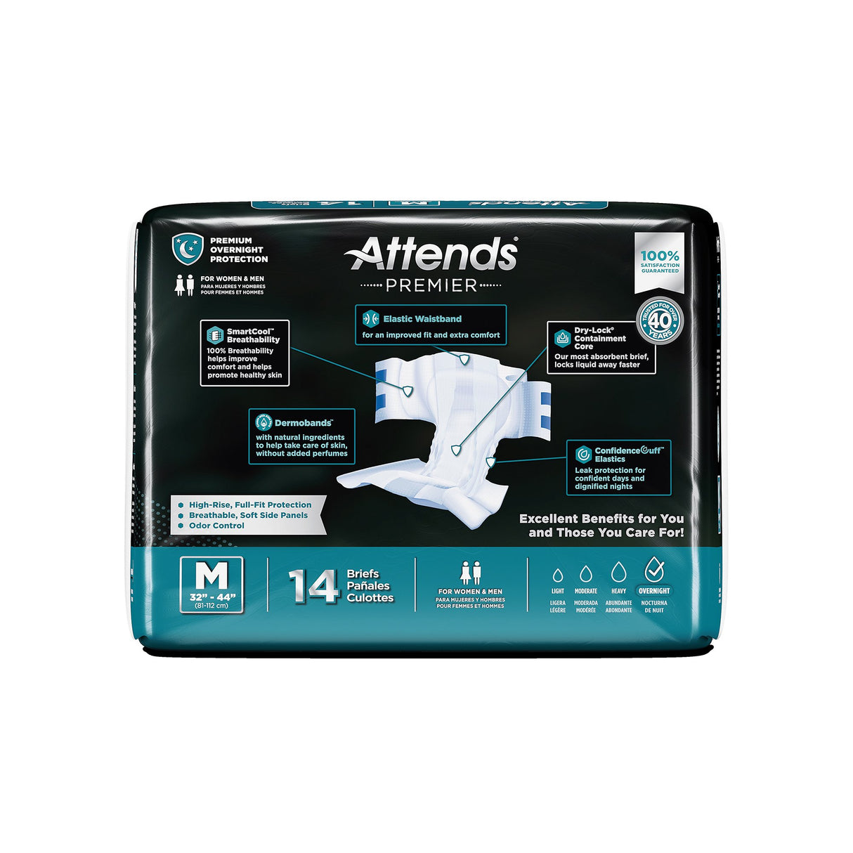 Unisex Adult Incontinence Brief Attends® Premier Medium Disposable Heavy Absorbency - BeHope