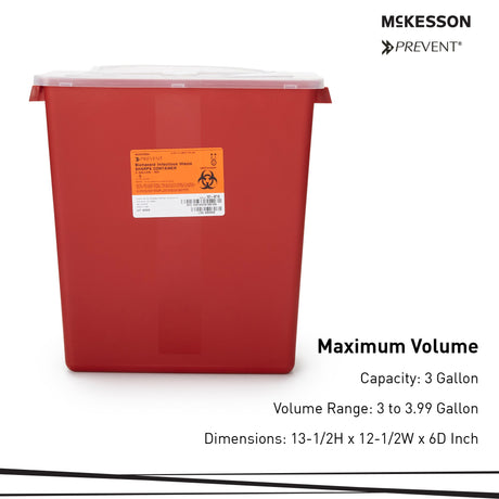 Sharps Container McKesson Red Base 13-1/2 H X 12-1/2 W X 6 D Inch Horizontal Entry 3 Gallon