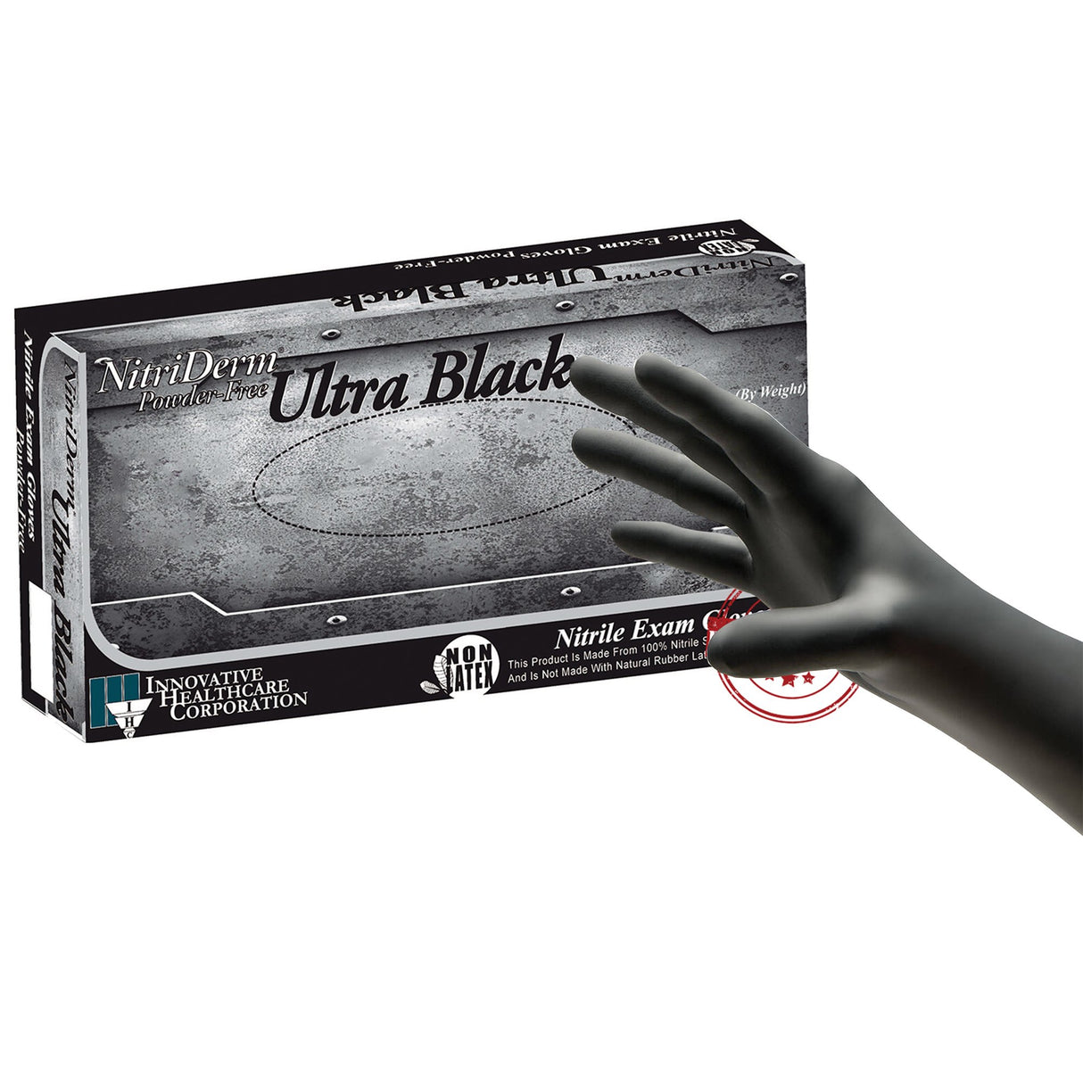 Exam Glove NitriDerm® Ultra Black Medium NonSterile Nitrile Standard Cuff Length Textured Fingertips Black Chemo Tested / Fentanyl Tested - BeHope