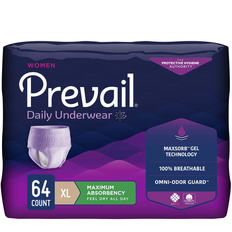 Female Adult Absorbent Underwear Prevail Daily Underwear Pull On with Tear Away Seams X-Large Disposable Heavy Absorbency
