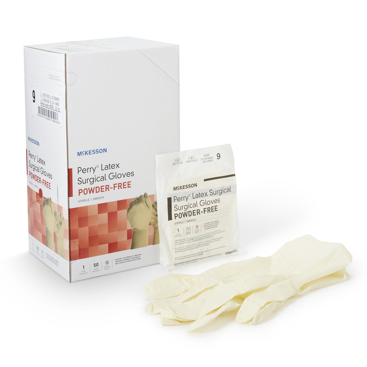 Surgical Glove McKesson Perry® Size 9 Sterile Latex Standard Cuff Length Smooth Cream Chemo Tested - BeHope