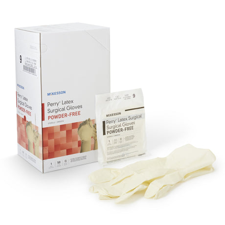 Surgical Glove McKesson Perry® Size 9 Sterile Latex Standard Cuff Length Smooth Cream Chemo Tested - BeHope