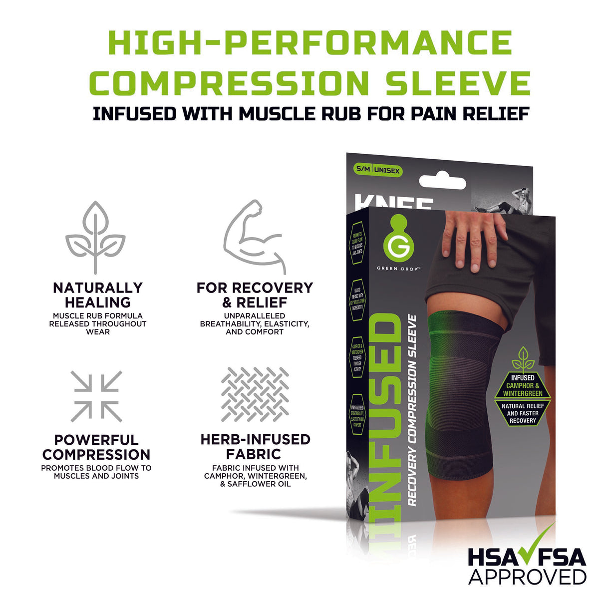 Knee Support Green Drop™ Small / Medium Pull-On 13 to 16 Inch Thigh Circumference Left or Right Knee - BeHope