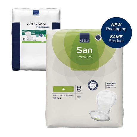 Bladder Control Pad Abena® San Premium 7.8 X 16.5 Inch Moderate Absorbency Fluff / Polymer Core Size 4 - BeHope