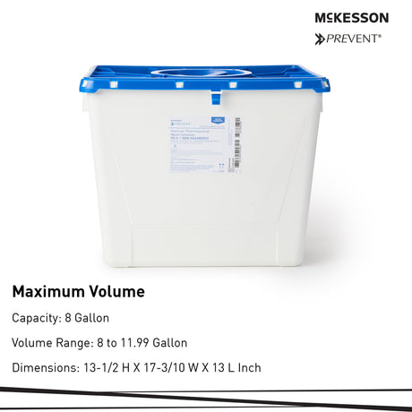 Pharmaceutical Waste Container McKesson Prevent White Base 13-1/2 H X 17-3/10 W X 13 L Inch Vertical Entry 8 Gallon