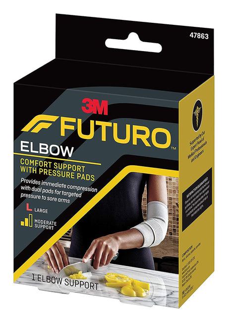 Elbow Support with Pressure Pads 3M™ Futuro™ Large Pull-On / Hook and Loop Strap Closure Sleeve Left or Right Elbow 11 to 12 Inch Elbow Circumference Gray - BeHope