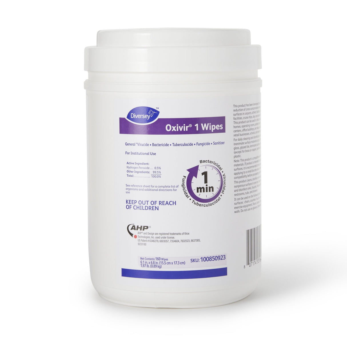 Diversey Oxivir 1 Surface Disinfectant Cleaner Premoistened Hydrogen Peroxide Based Manual Pull Wipe 160 Count Canister Scented NonSterile