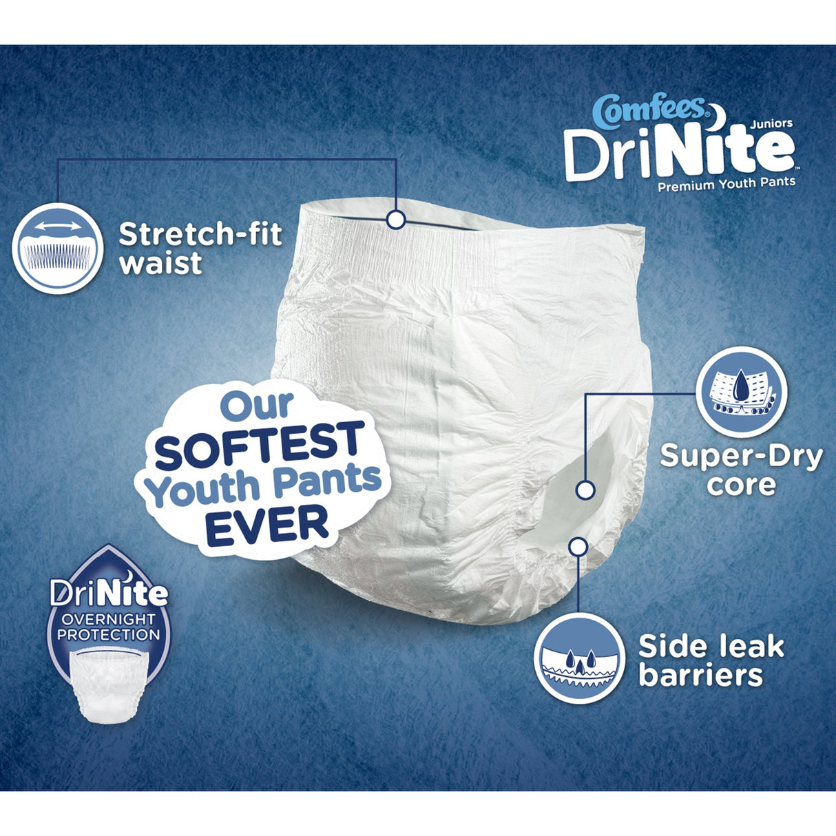 Unisex Youth Absorbent Underwear Comfees® DriNite® Juniors Pull On with Tear Away Seams Large / X-Large Disposable Heavy Absorbency - BeHope