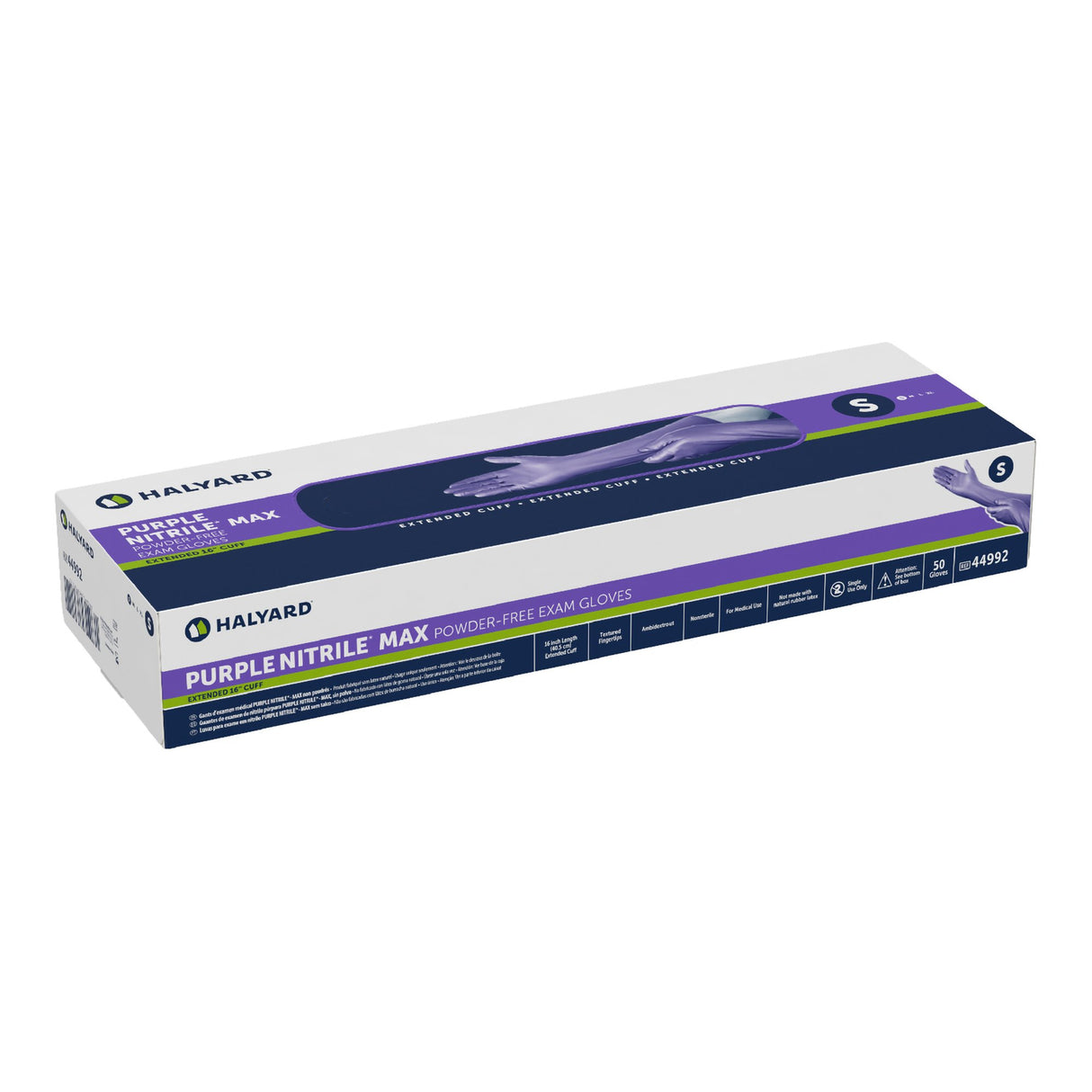 Exam Glove Purple Nitrile Max™ Small NonSterile Nitrile Extended Cuff Length Fully Textured Purple Not Rated - BeHope