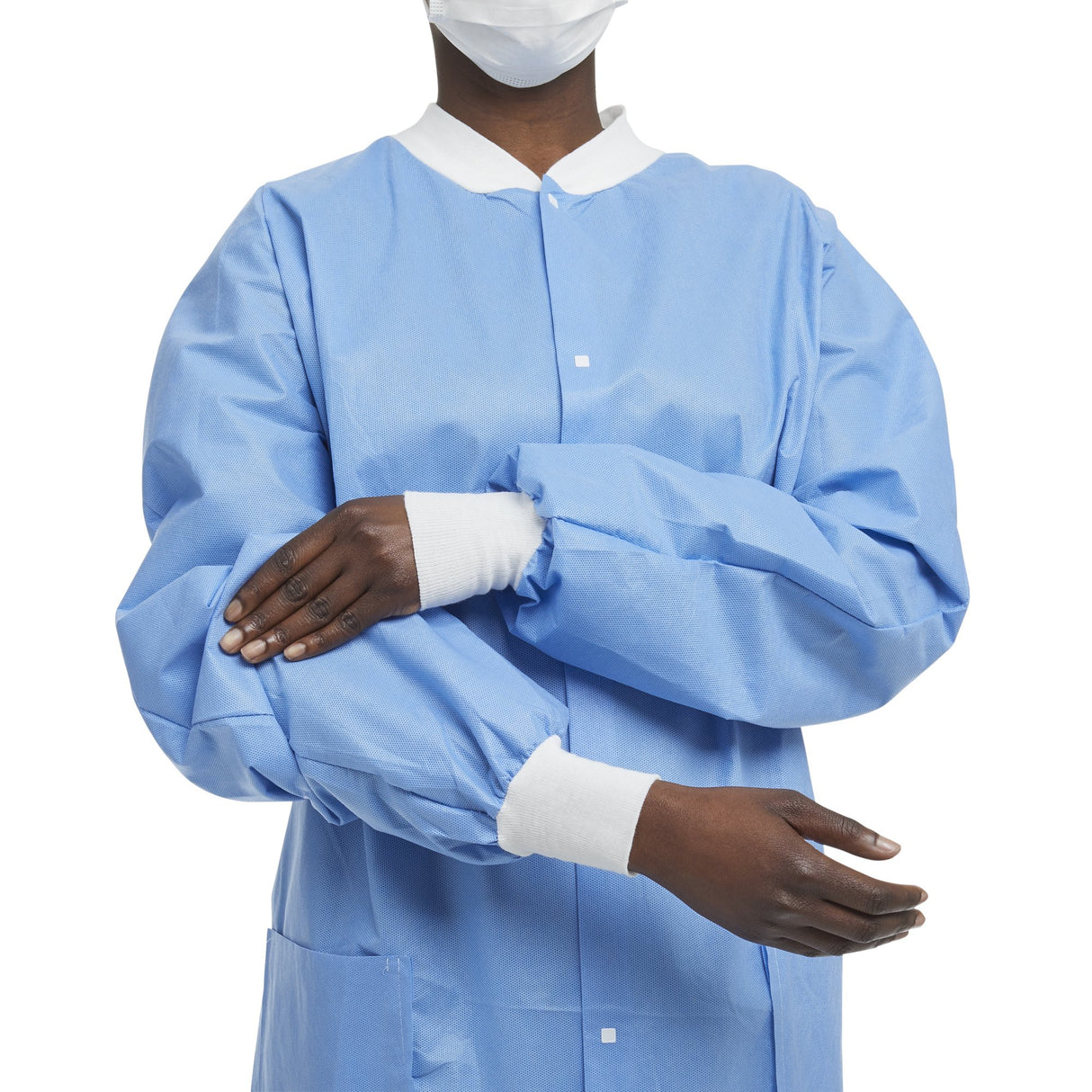 Lab Jacket Blue Large Hip Length 3-Layer SMS Disposable - BeHope