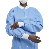 Lab Jacket Blue Large Hip Length 3-Layer SMS Disposable - BeHope