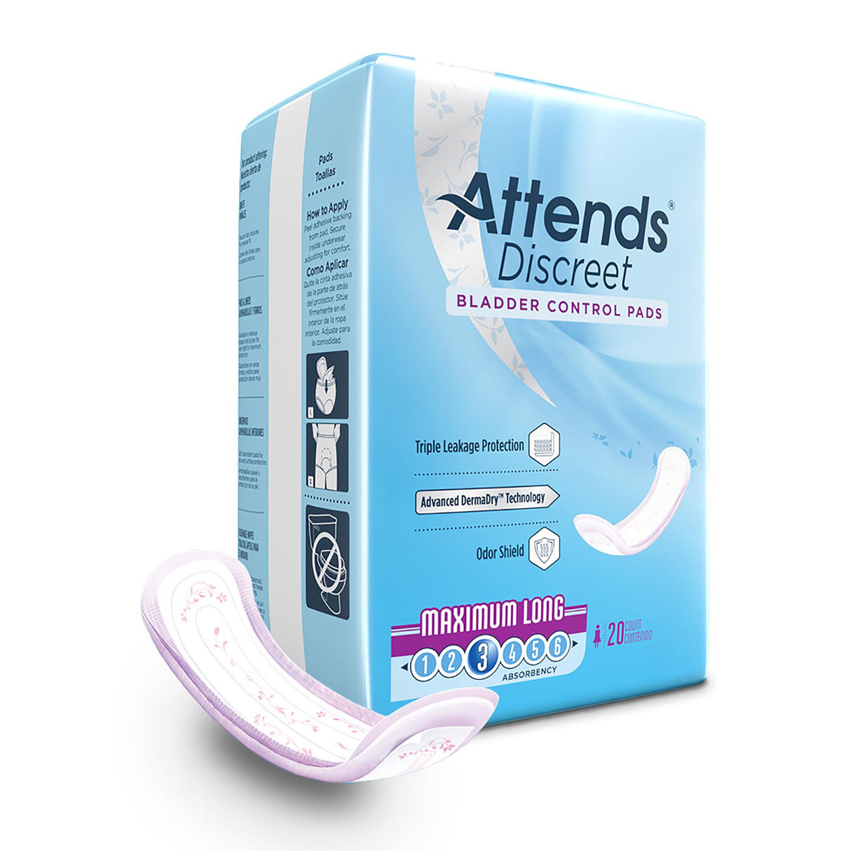 Bladder Control Pad Attends® Discreet 14-1/2 Inch Length Moderate Absorbency Polymer Core One Size Fits Most - BeHope