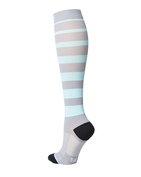 Compression Socks Capa Knee High Large Teal / Gray Stripe Closed Toe - Behope
