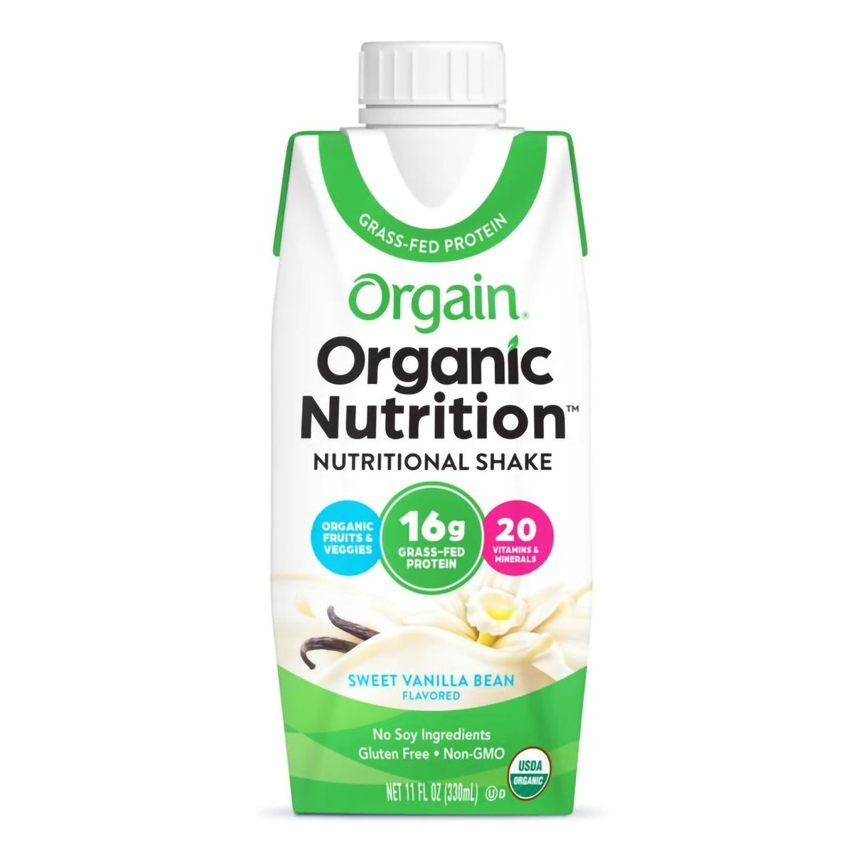Oral Supplement Orgain Organic Nutritional Shake Sweet Vanilla Bean Flavor Liquid 11 oz. Carton