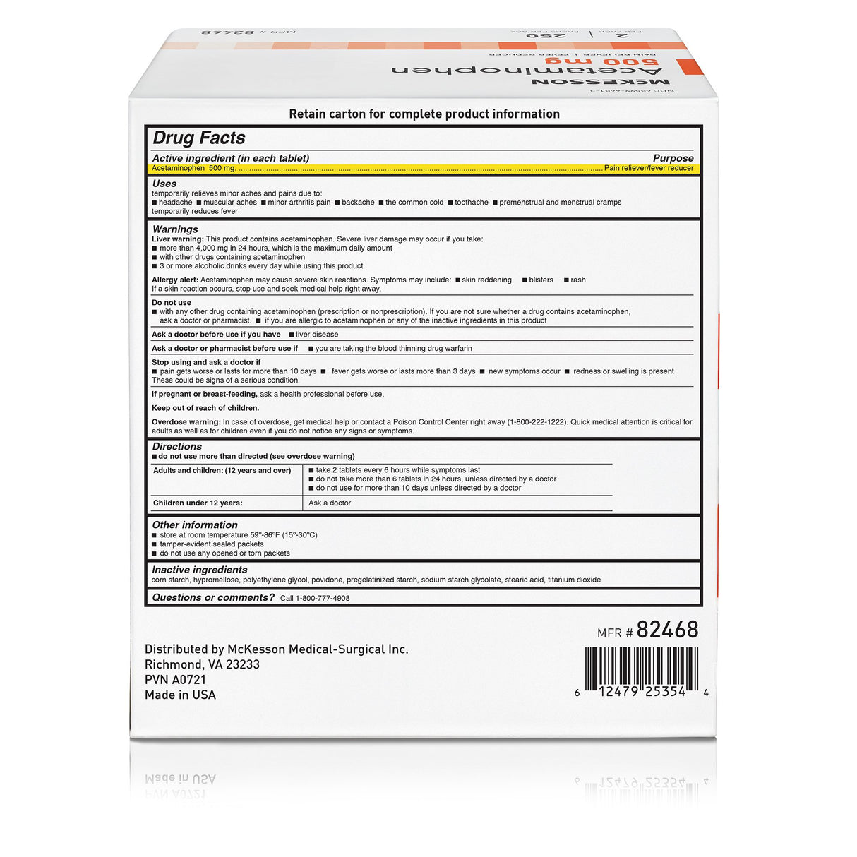 Pain Relief McKesson 500 mg Strength Acetaminophen Unit Dose Tablet 250 per Box - BeHope
