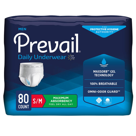 Male Adult Absorbent Underwear Prevail Daily Underwear Pull On with Tear Away Seams Small / Medium Disposable Heavy Absorbency
