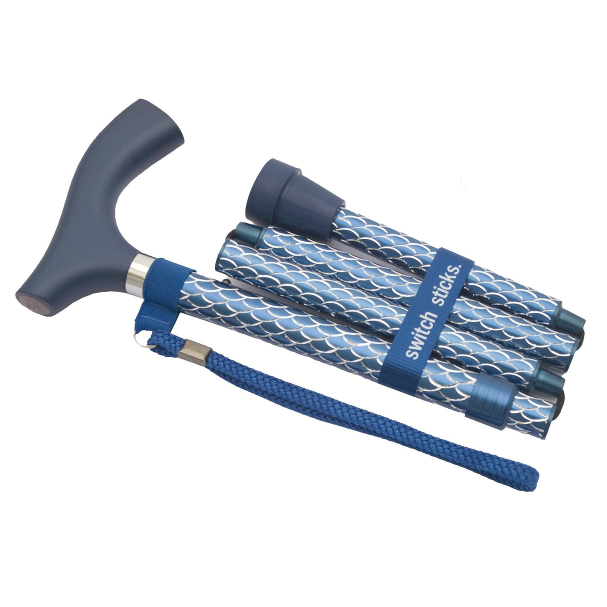 Folding Cane Switch Sticks® Aluminum 32 to 37 Inch Height Azure Blue - BeHope