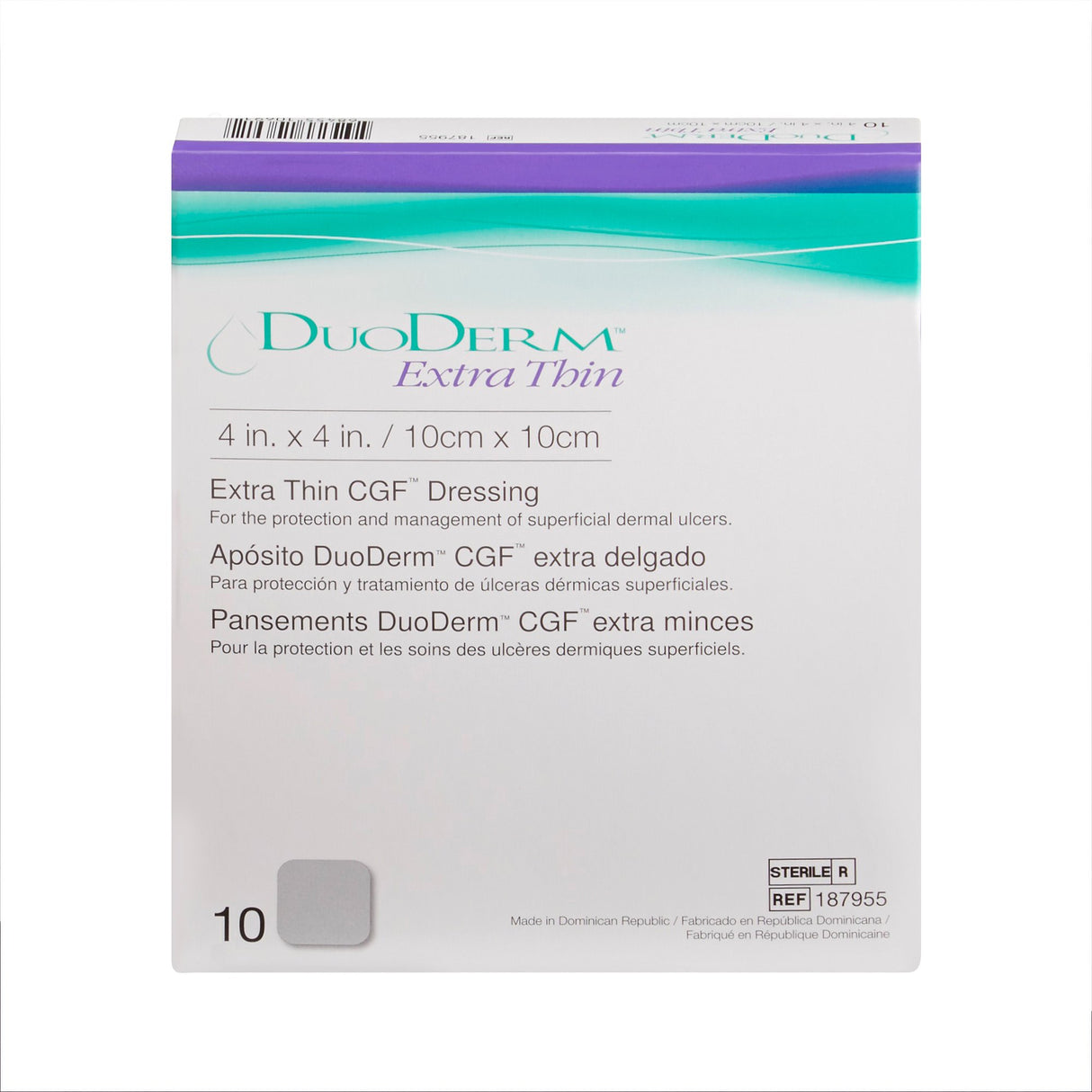 Thin Hydrocolloid Dressing DuoDERM Extra Thin CGF Film Backing 4 X 4 Inch Square Hydrocolloid / Film