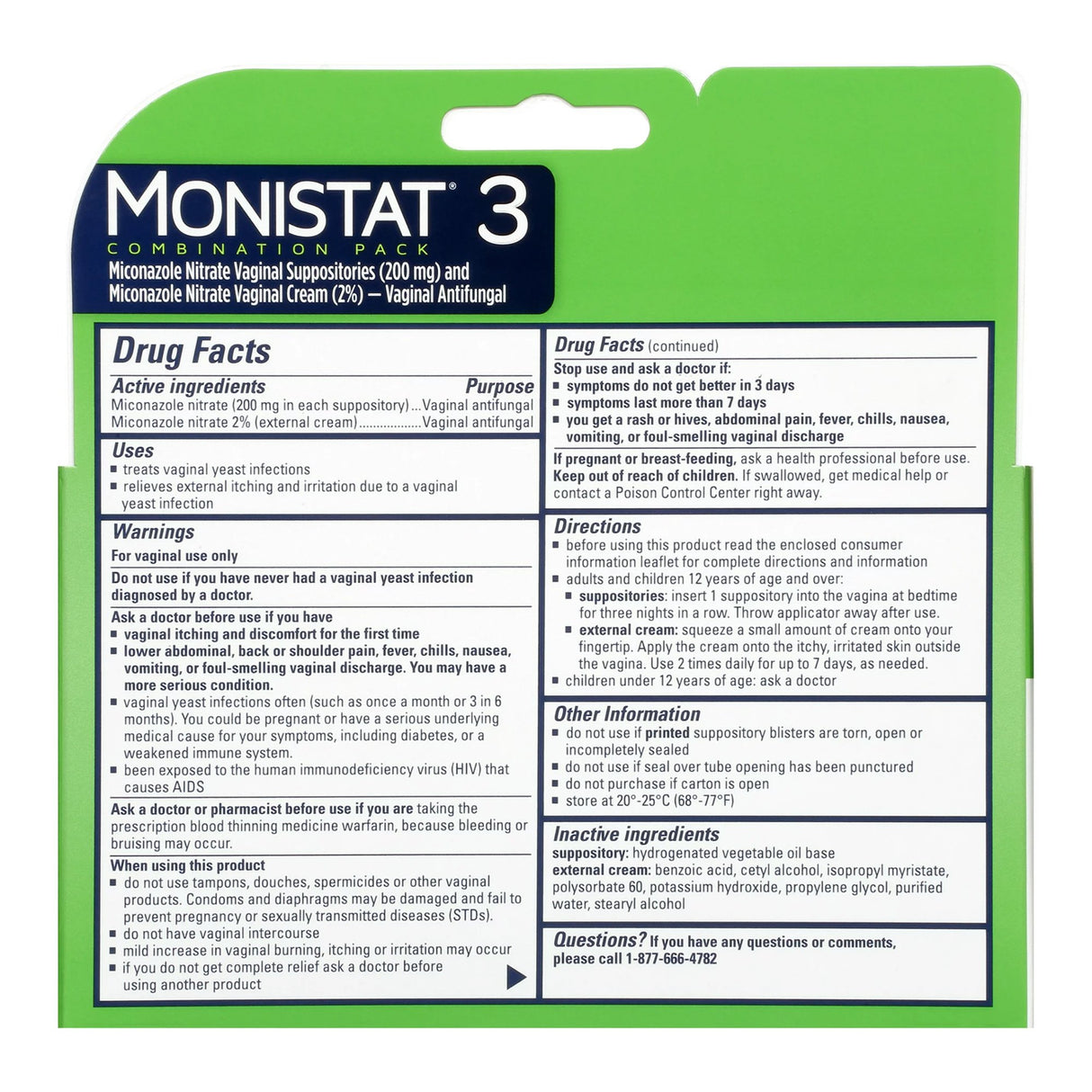 Vaginal Antifungal MONISTAT® 3-Day Treatment Combination Pack Ovule® 200 mg / 2% Strength Ovule® insert 3 Per Box Applicator - BeHope