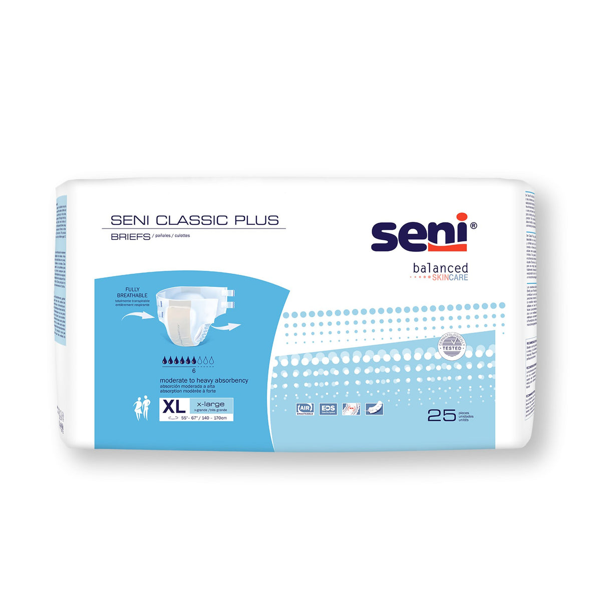 Unisex Adult Incontinence Brief Seni Classic Plus X-Large Disposable Moderate Absorbency