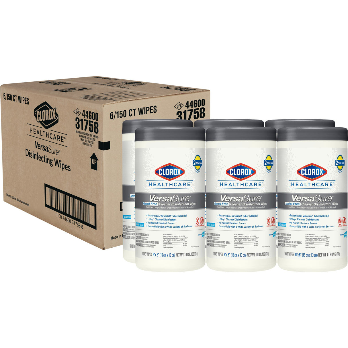 Surface Disinfectant Cleaner Clorox Healthcare® VersaSure™ Premoistened Quaternary Based Manual Pull Wipe 150 Count Canister Scented NonSterile - BeHope
