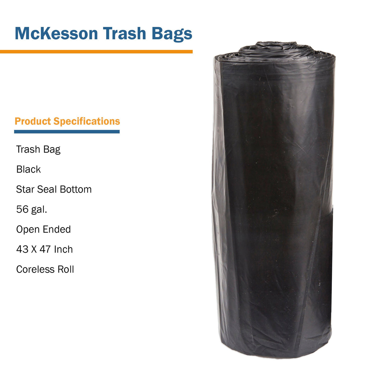 Trash Bag McKesson 56 gal. Black LLDPE 1.5 mil 43 X 47 Inch Star Seal Bottom Coreless Roll