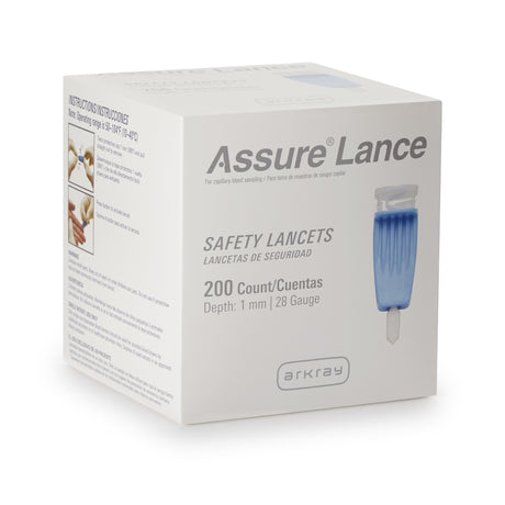 Safety Lancet Assure® 28 Gauge Protective Safety Cap Push Button Activation Finger - BeHope
