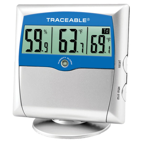 Digital Thermometer / Hygrometer with Alarm Traceable® Fahrenheit / Celsius 14° to 140°F (-10° to +60°C) Solid State Sensors Free-standing / Wall Mount Battery Operated - BeHope