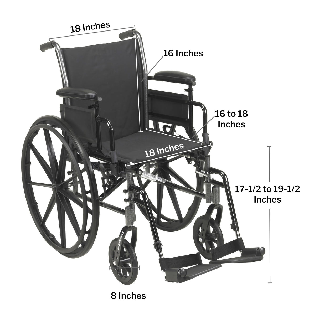 Lightweight Wheelchair McKesson Dual Axle Desk Length Arm Swing-Away Footrest Black Upholstery 18 Inch Seat Width Adult 300 lbs. Weight Capacity - BeHope