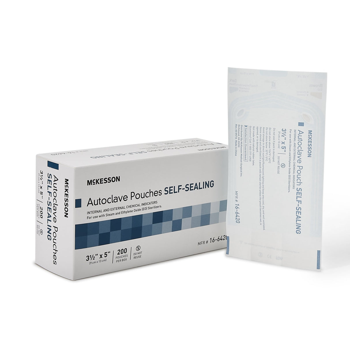 Sterilization Pouch McKesson Ethylene Oxide (EO) Gas / Steam 3-1/2 X 5 Inch Transparent Blue / White Self Seal Paper / Film - BeHope
