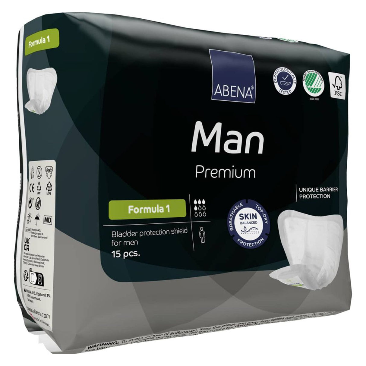 Bladder Control Pad Abena® Premium Man 9 X 11.4 Inch Moderate Absorbency Fluff / Polymer Core Size 1 - BeHope