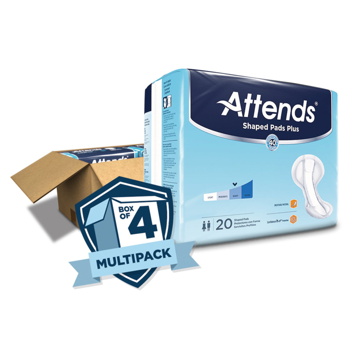 Bladder Control Pad Attends® Shaped Pads Plus 12 X 25-1/2 Inch Heavy Absorbency Polymer Core One Size Fits Most - BeHope